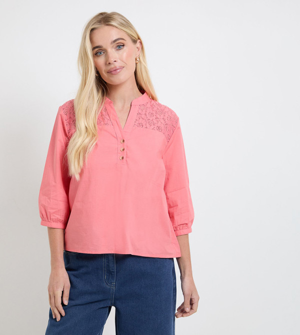 Petite Cotton Lace Detail Shirt