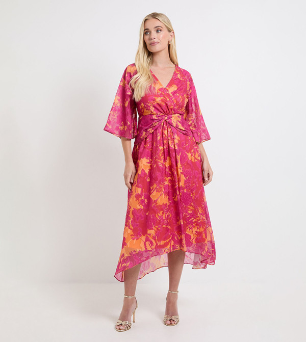 Petite Floral Burn Out Twist Midaxi Dress