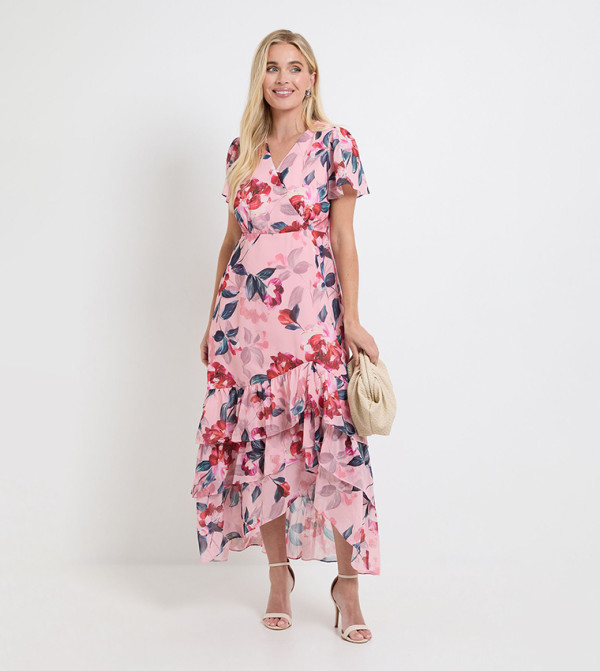 Petite Floral Ruffle Hem Midi Dress