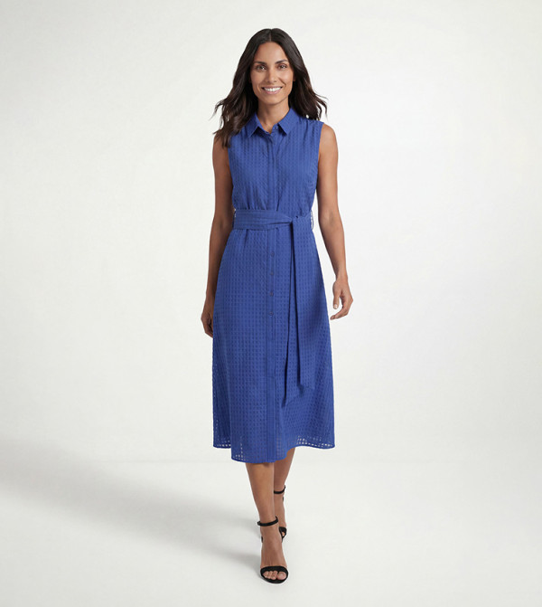 Sleeveless Check Organza Shirt Dress