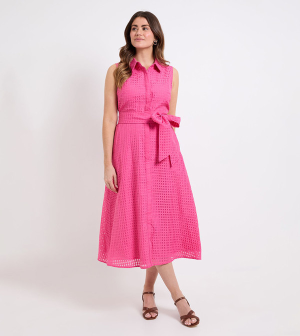 Sleeveless Check Organza Shirt Dress