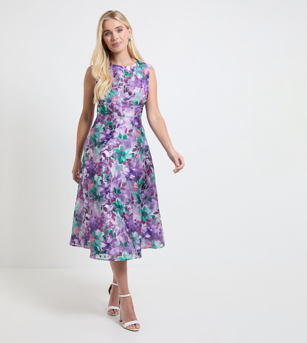 Petite Floral Print Burnout Sleeveless Midi Dress