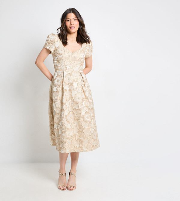 Jacquard Seam Detail Midi Dress