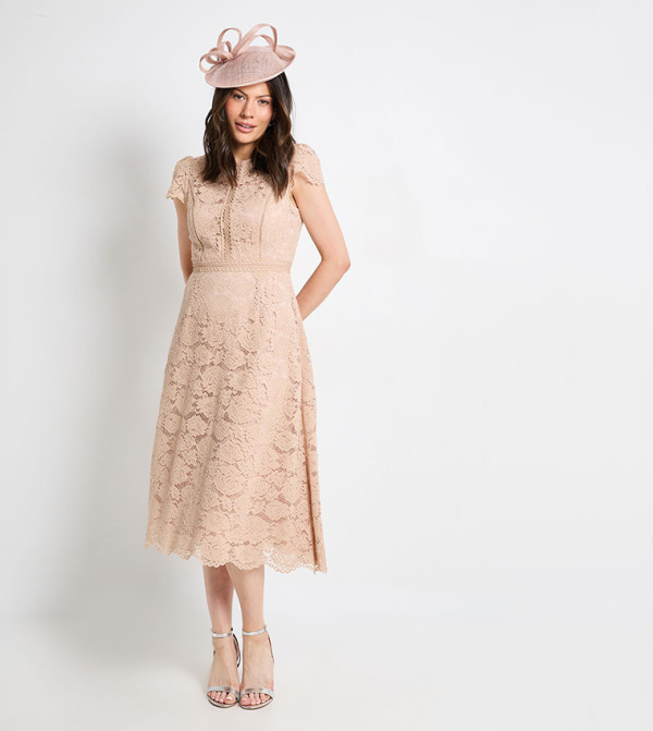 Lace Short Sleeves Midi Dress