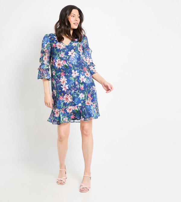 Floral Print Ruffle Shift Mini Dress