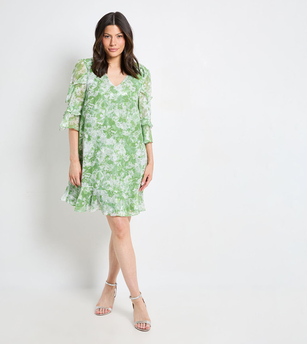 Floral Print Ruffle Shift Mini Dress
