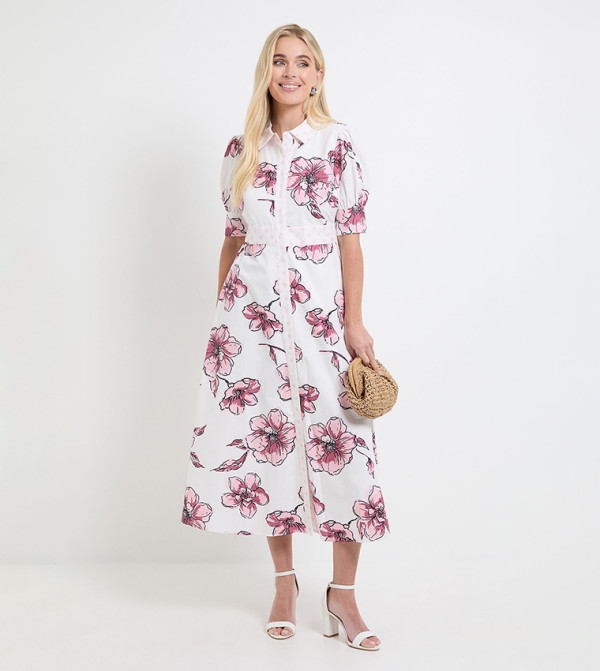 Petite Floral Print Midi Shirt Dress
