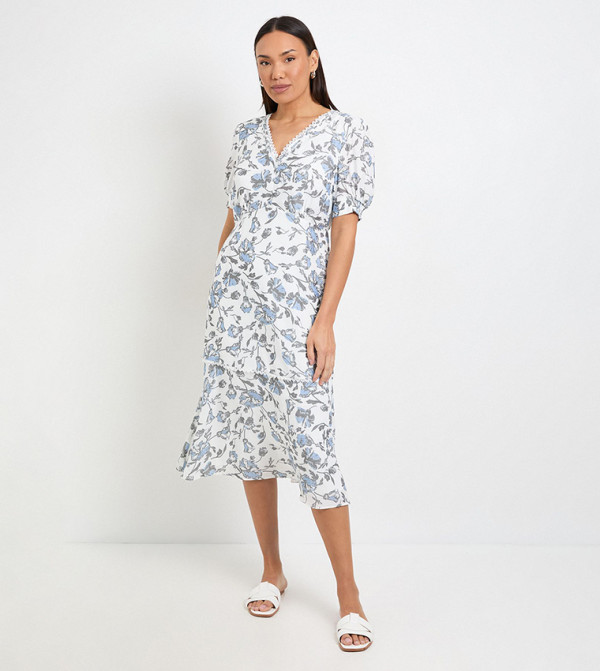 Floral Button Midi Tea Dress