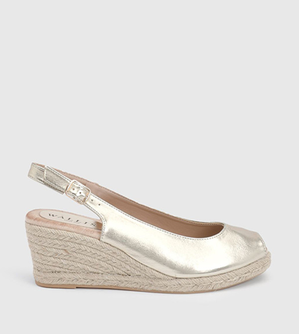 Josie Faux Metallic Leather Peep Toe Slingback Espadrilles Wedges