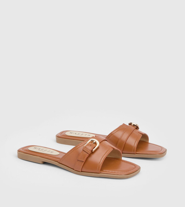 Lacie Faux Leather Buckle Detail Flat Sandals
