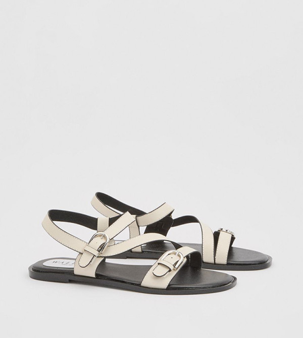 Sheska Faux Leather Buckle Detail Asymmetrical Flat Sandals