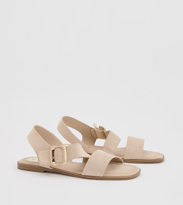 Sandie Faux Suede Buckle Detail Asymmetrical Flat Sandals
