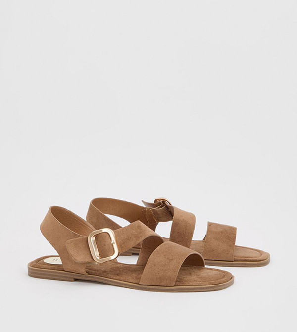 Sandie Faux Suede Buckle Detail Asymmetrical Flat Sandals