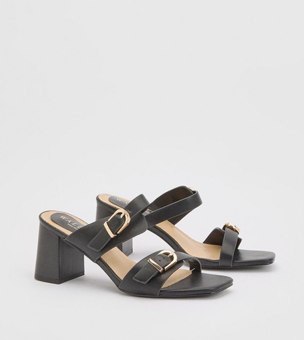 Axel Faux Leather Buckle Detail Block Heel Sandals
