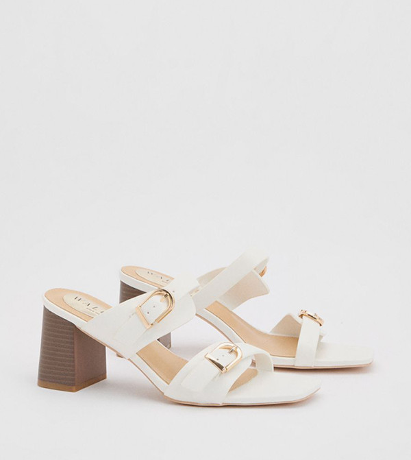 Axel Faux Leather Buckle Detail Block Heel Sandals
