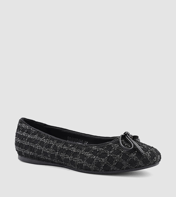 Textured Bow Detail Ballerinas