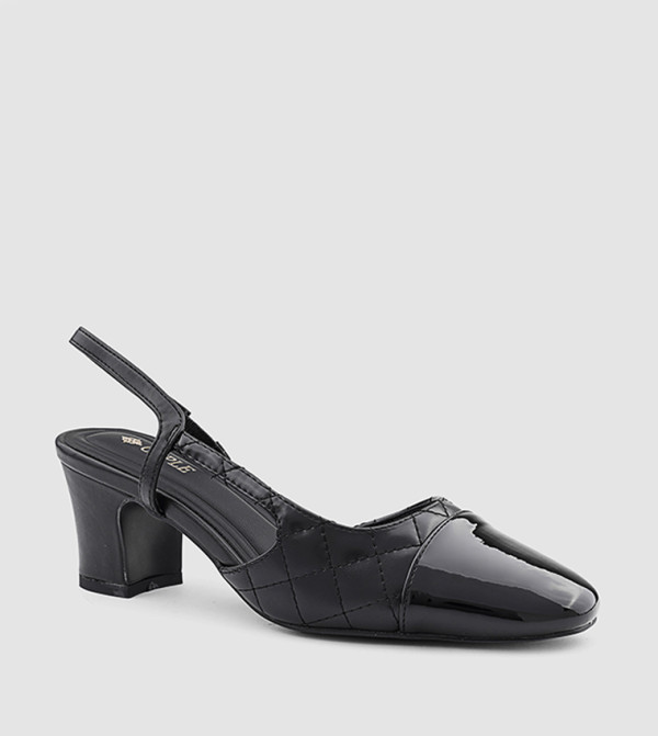 Quilted Almond Toe Block Heel Pumps