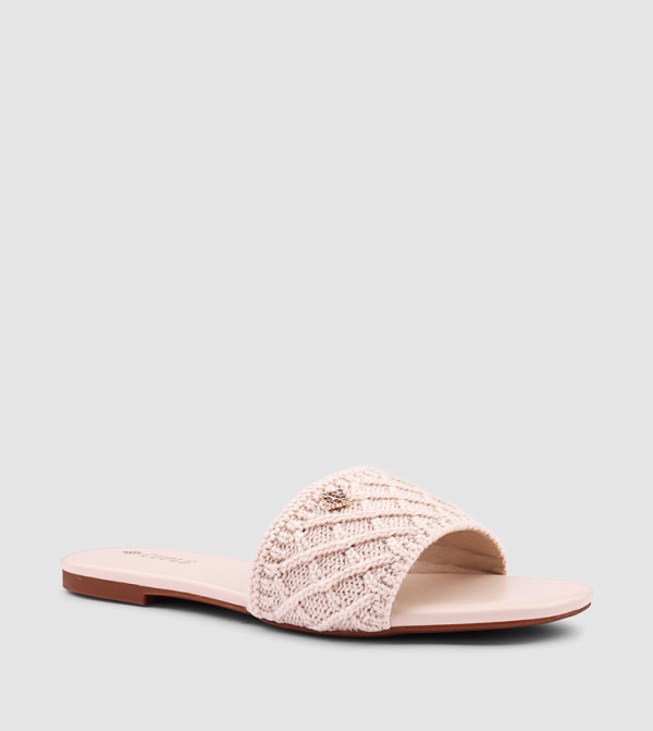 Metal Accent Open Toe Flat Sandals