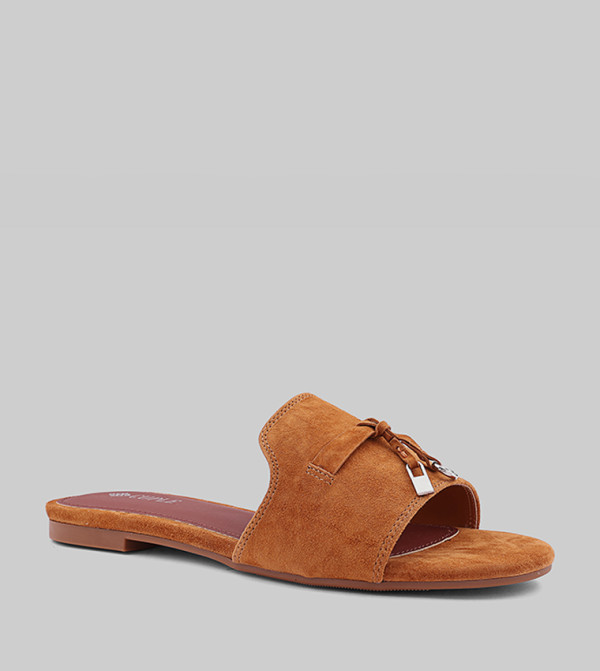 Tussle Detail Open Toe Flat Sandals