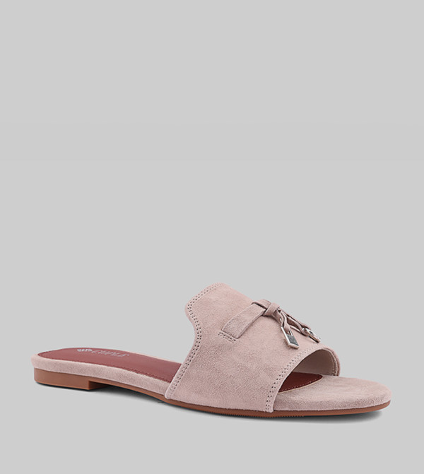 Tussle Detail Open Toe Flat Sandals