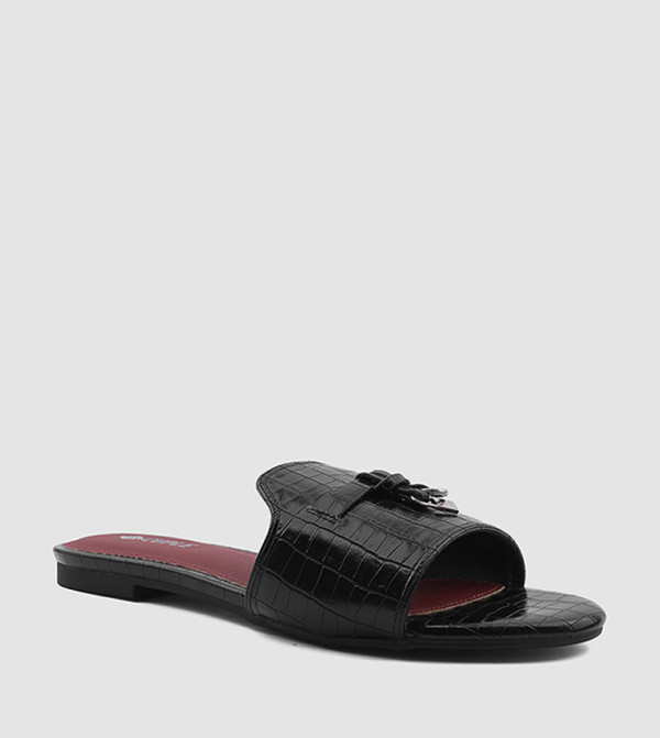 Textured Open Toe Flat Sandals