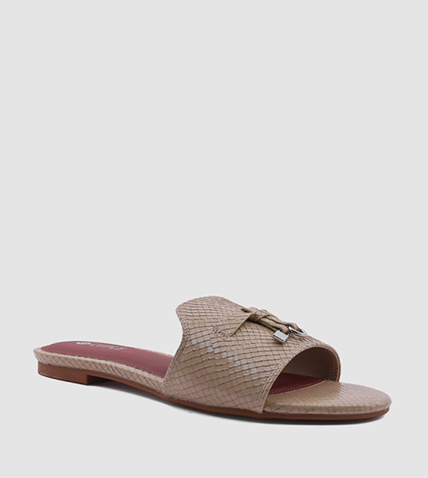 Textured Open Toe Flat Sandals