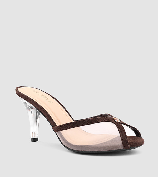 Mesh Peep Toe Heeled Sandals