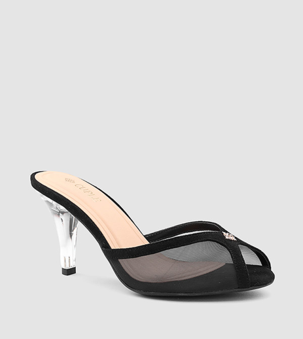 Mesh Peep Toe Heeled Sandals