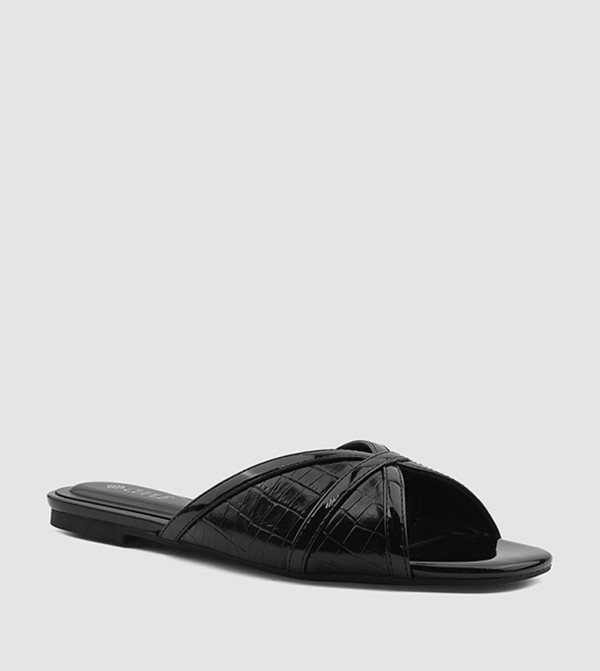 Textured Open Toe Flat Sandals