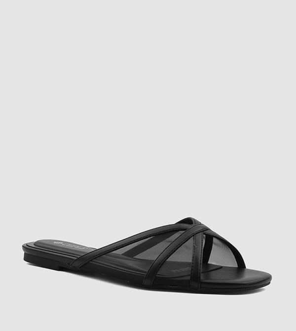 Textured Open Toe Mesh Flat Sandals