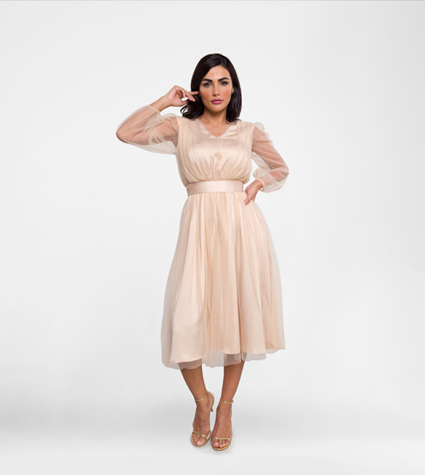 فستان فلير تل بأكمام منفوخة 