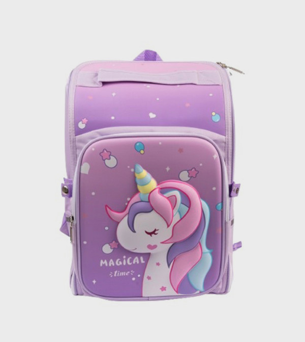 Cute Unicorn Printed Backpack, 15 Inches, Adjustable Straps – Purple