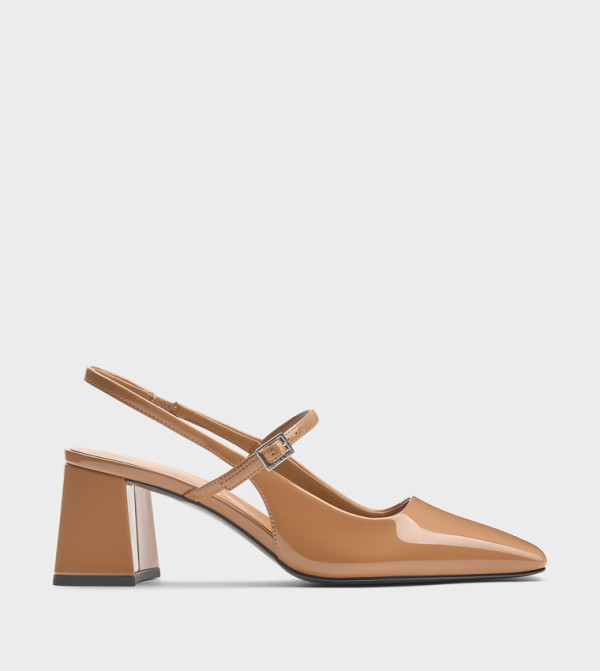 Patent Square Toe Slingback Pumps 