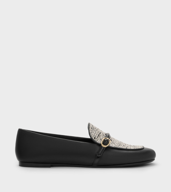 Tweed Buckle Detail Loafers