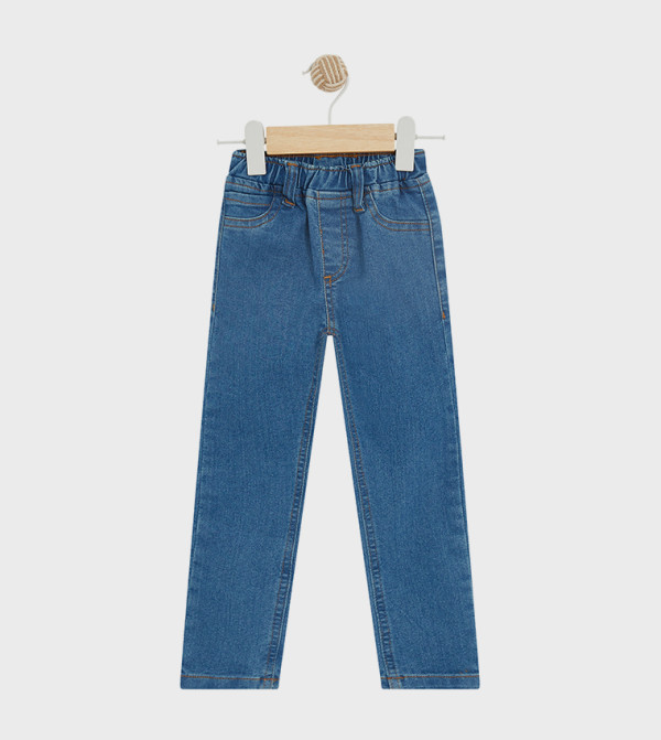 Washed Elastic Waist Slim Fit Jeans