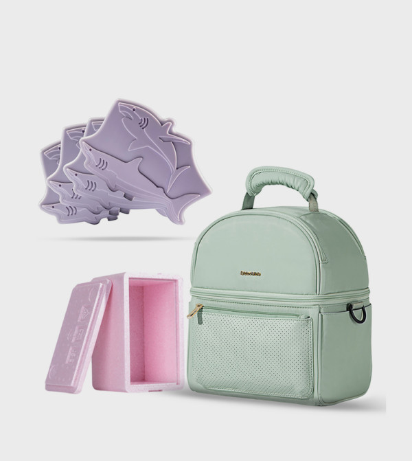 Insulated Lunch Bag with Thermo Box & 4 Piece Shark Ice Pack Set