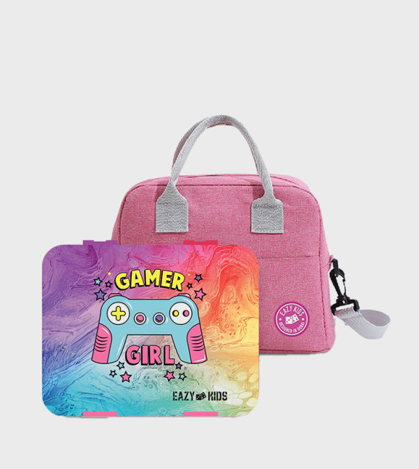 Gamer Girl Printed Bento Box with Insulated Lunch Bag and Cutter Set