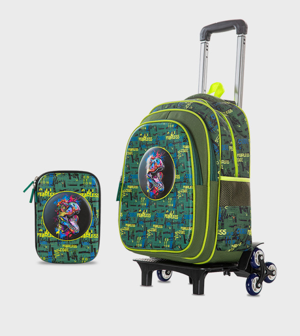 Dino Printed 16" Trolley School Bag and Pencil Case Set