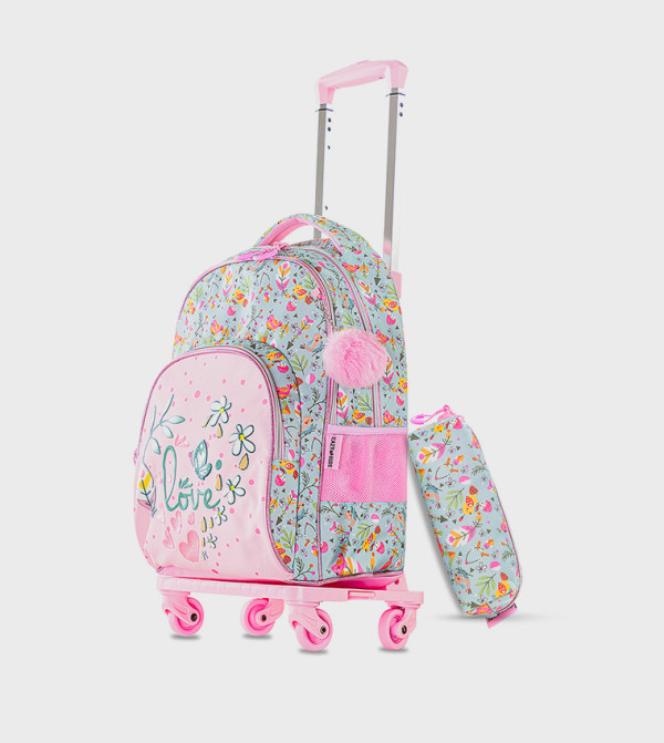 3-Piece Printed 17" 4 Wheel Trolley Backpack Set