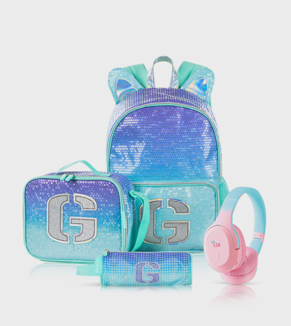 4-Piece Printed 17" Backpack Set - Girl Glitter