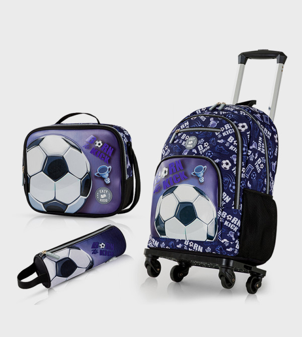 4-Piece Printed 18" 4 Wheel Trolley Backpack Set - Football