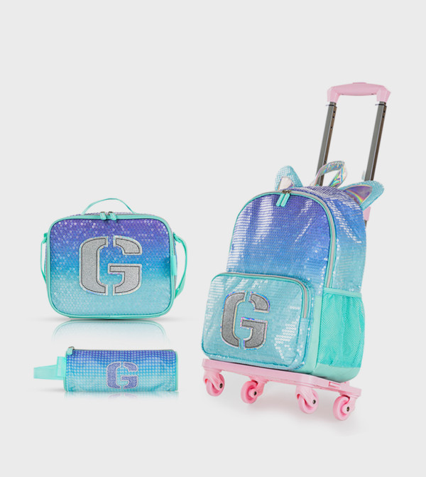 4-Piece Printed 17" 4 Wheel Trolley Backpack Set - Girl Glitter