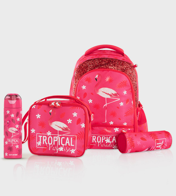 4-Piece Tropical Themed 17" School Backpack Set