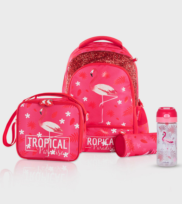 4-Piece Tropical Themed 17" School Backpack Set