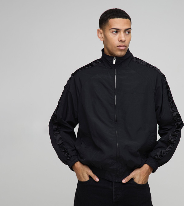 Regular Fit Ruched Sleeves Nylon Track Jacket