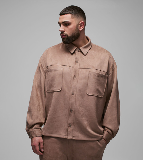 Faux Suede Long Sleeves Oversized Shacket