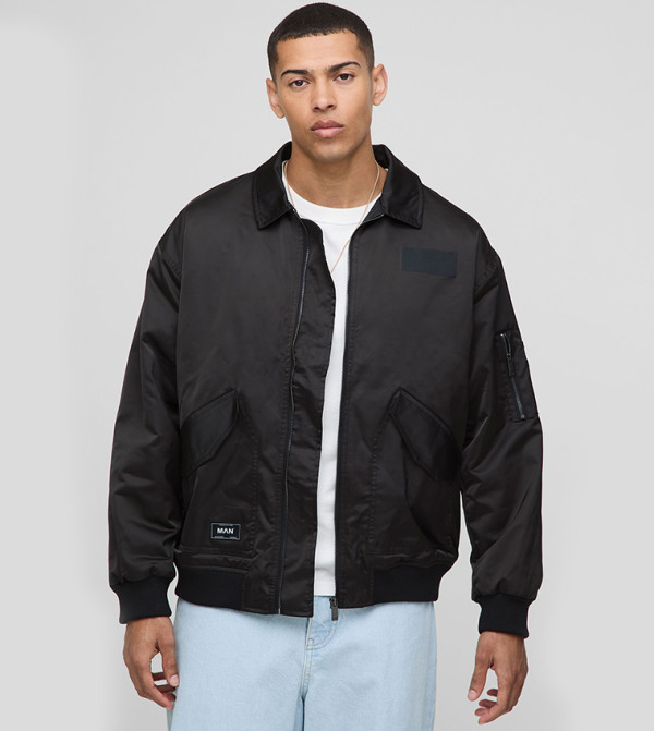 Collared Long Sleeves Flight Oversized Jacket