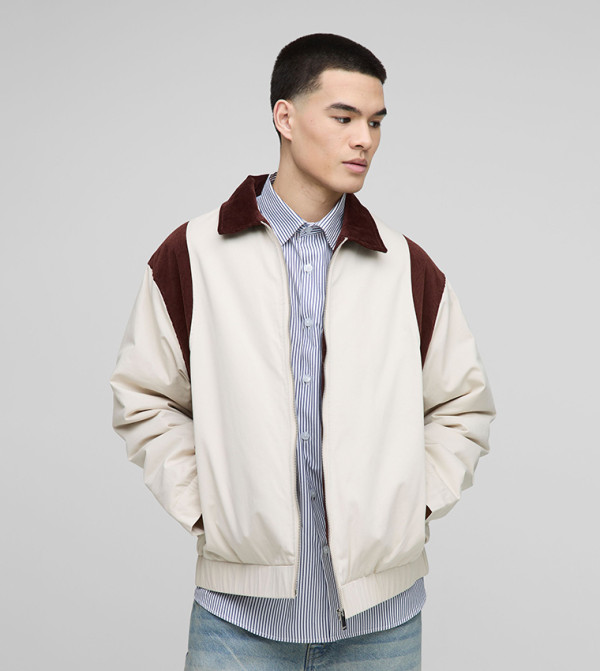 Contrast Cord Twill Oversized Bomber Jacket