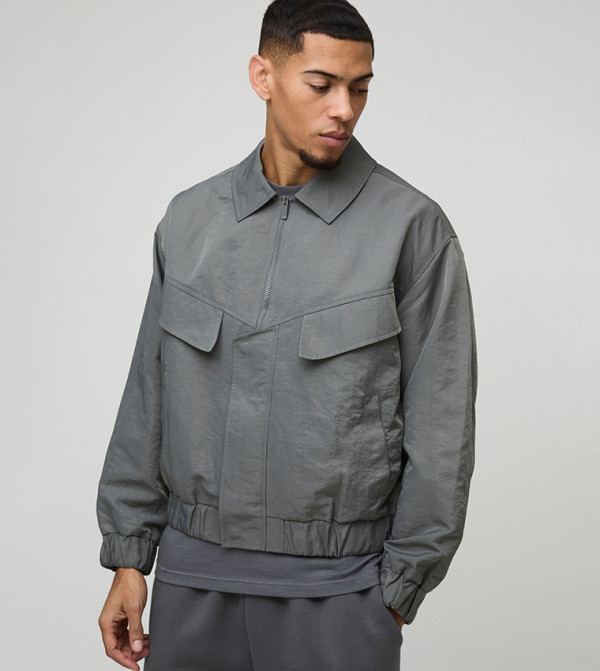 Peached Nylon Pocket Oversized Harrington Jacket