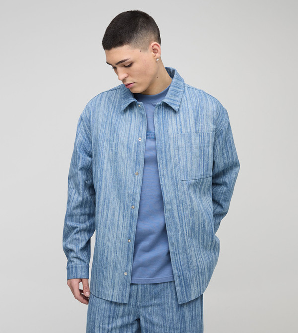 Concealed Placket Abstract Oversized Denim Jacket